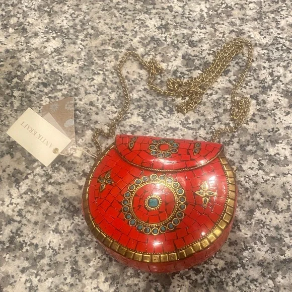 NWT Antik Kraft BGA-IN26 small metal clutch with bronze chain strap - Picture 2 of 15